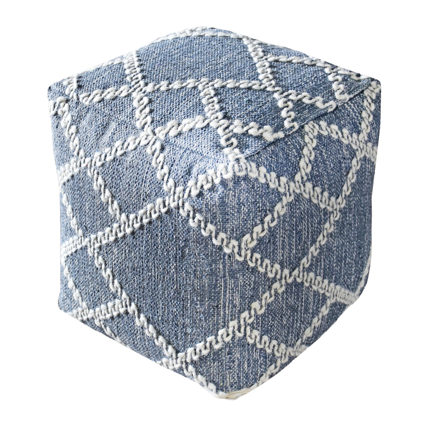 Geyne Pouf, Cotton, Wool, Grey, Natural White, Pitloom, Flat Weave