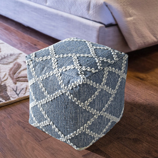 Geyne Pouf, Cotton, Wool, Grey, Natural White, Pitloom, Flat Weave