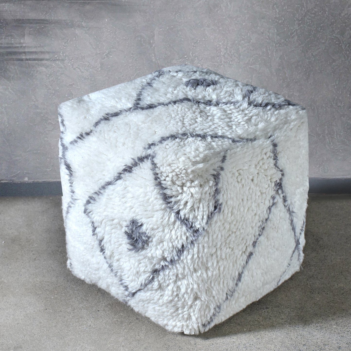 Gisors Pouf, Nz Wool, Natural White, Grey, Bm Sn, All Cut