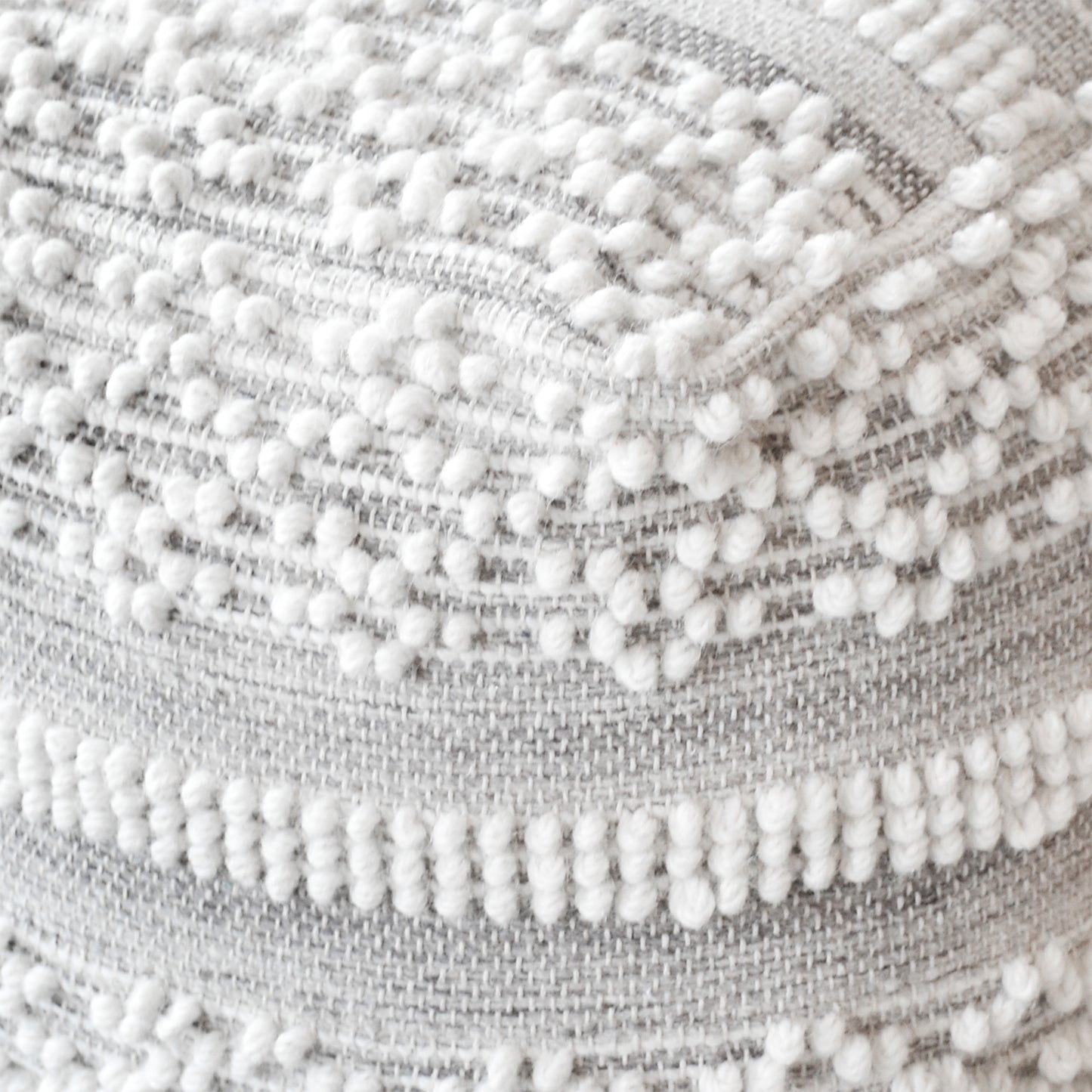 Henty-II Pouf, Wool, Natural White, Grey, Pitloom, All Loop