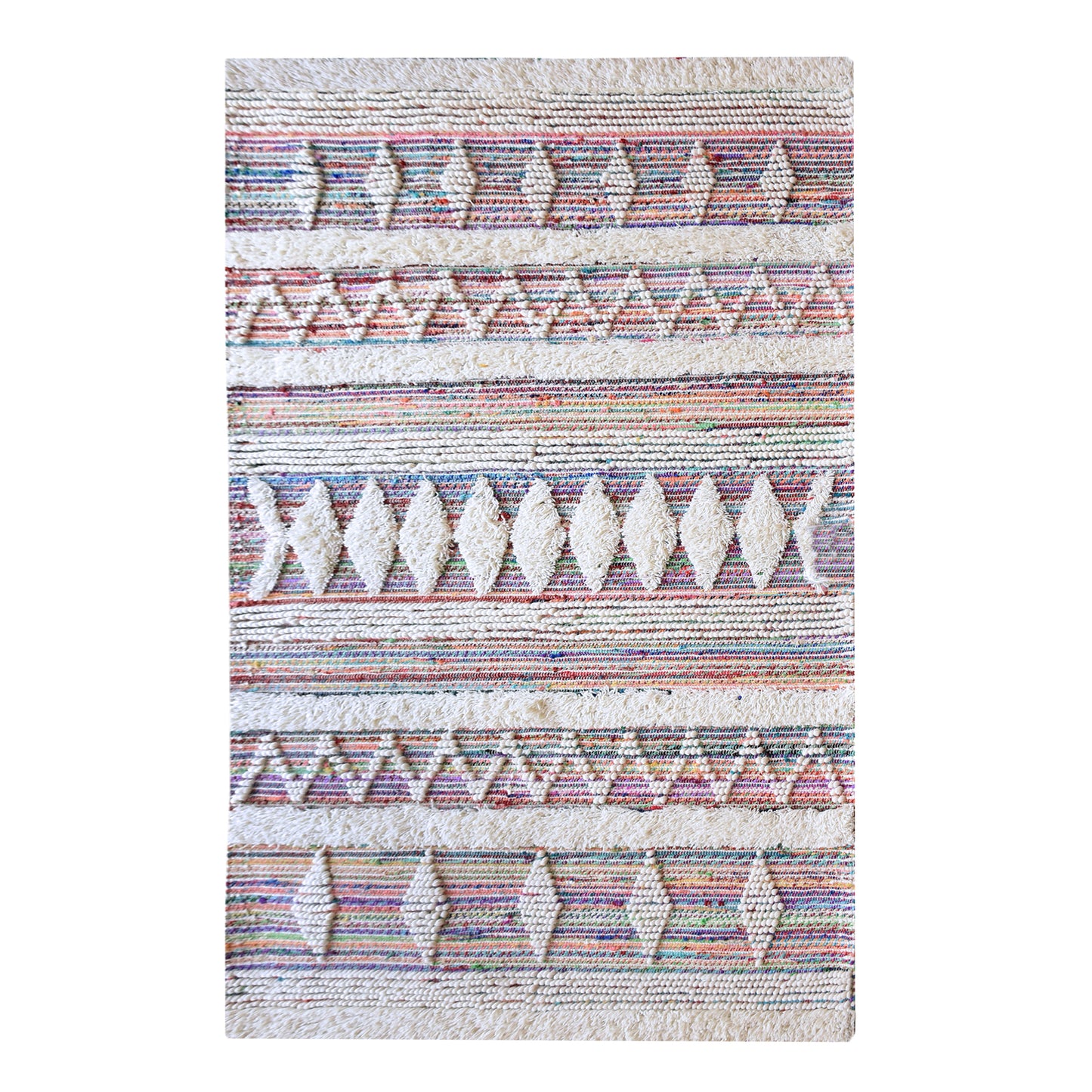 Area Rug, Bedroom Rug, Living Room Rug, Living Area Rug, Indian Rug, Office Carpet, Office Rug, Shop Rug Online, Wool, Recycled Fabric, Multi, Natural White, Pitloom, Cut And Loop, Geometrical