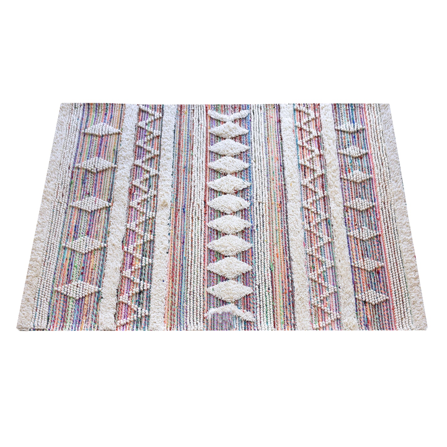 Area Rug, Bedroom Rug, Living Room Rug, Living Area Rug, Indian Rug, Office Carpet, Office Rug, Shop Rug Online, Wool, Recycled Fabric, Multi, Natural White, Pitloom, Cut And Loop, Geometrical