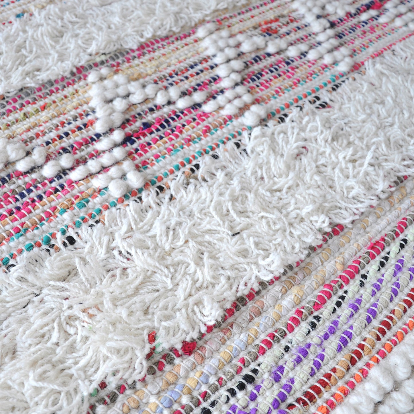 Area Rug, Bedroom Rug, Living Room Rug, Living Area Rug, Indian Rug, Office Carpet, Office Rug, Shop Rug Online, Wool, Recycled Fabric, Multi, Natural White, Pitloom, Cut And Loop, Geometrical