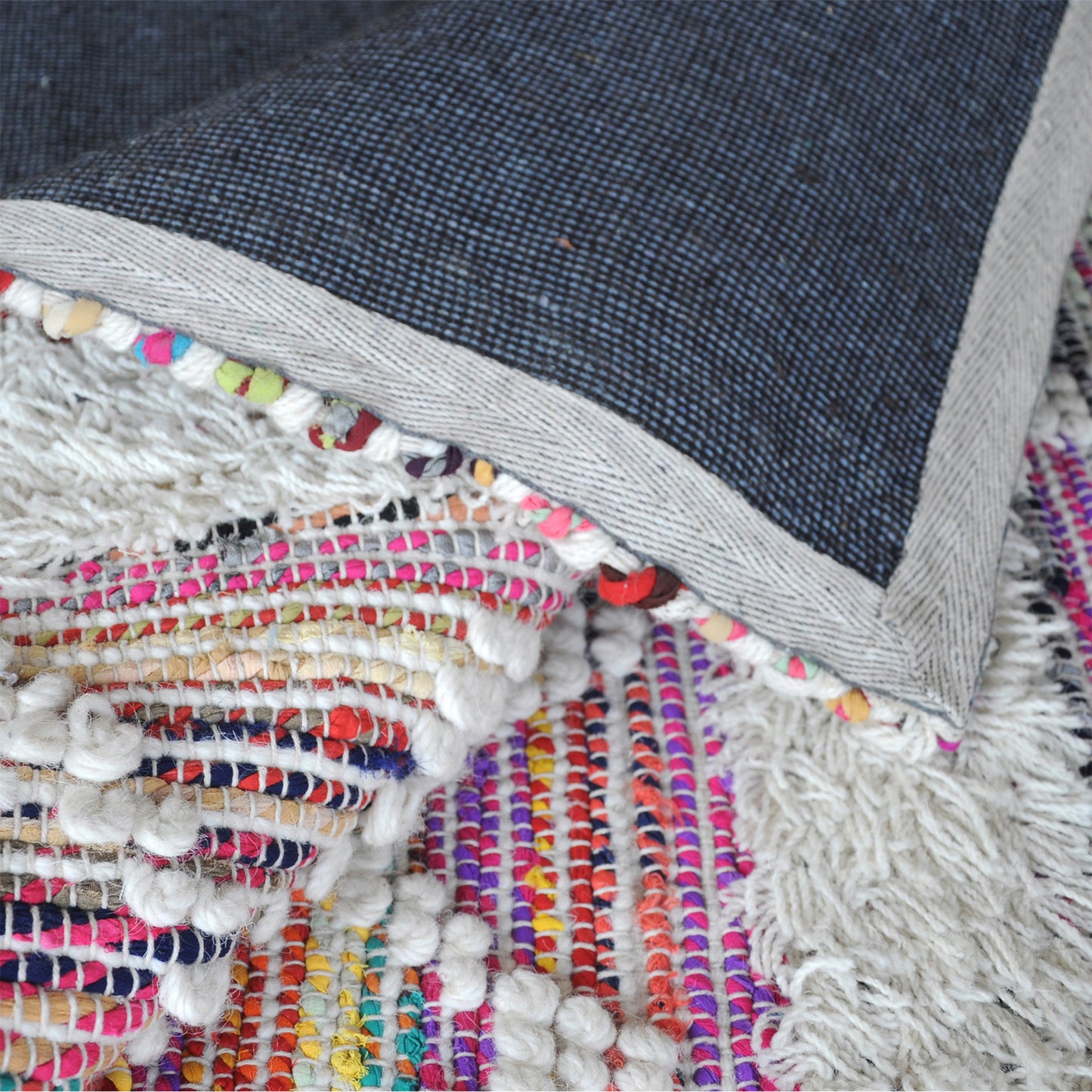 Area Rug, Bedroom Rug, Living Room Rug, Living Area Rug, Indian Rug, Office Carpet, Office Rug, Shop Rug Online, Wool, Recycled Fabric, Multi, Natural White, Pitloom, Cut And Loop, Geometrical