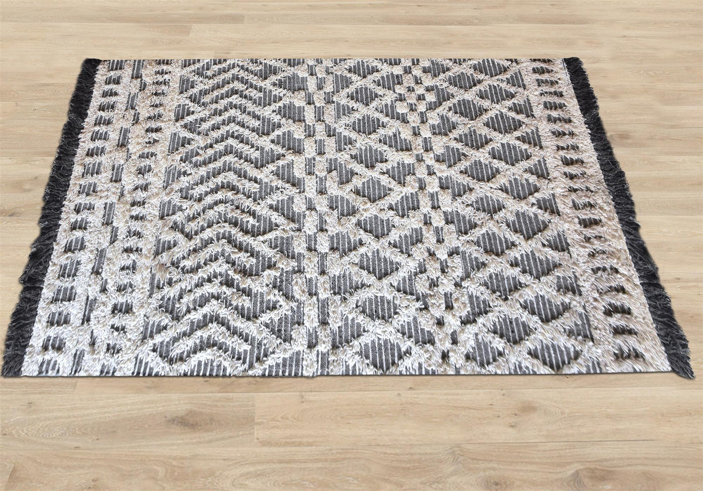 Area Rug, Bedroom Rug, Living Room Rug, Living Area Rug, Indian Rug, Office Carpet, Office Rug, Shop Rug Online, Wool, Charcoal, Natural White, Pitloom, All Cut , Geometrical
