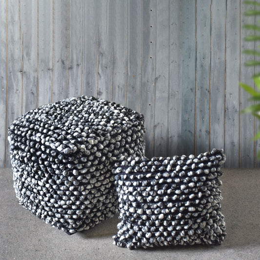 Irena Pouf, Polyester, Wool, Charcoal, Natural White, Pitloom, All Loop