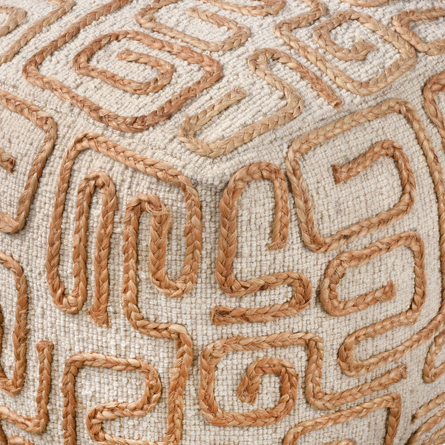 Jordyn Pouf, Wool, Jute, Natural, Natural White, Hand woven, All Loop