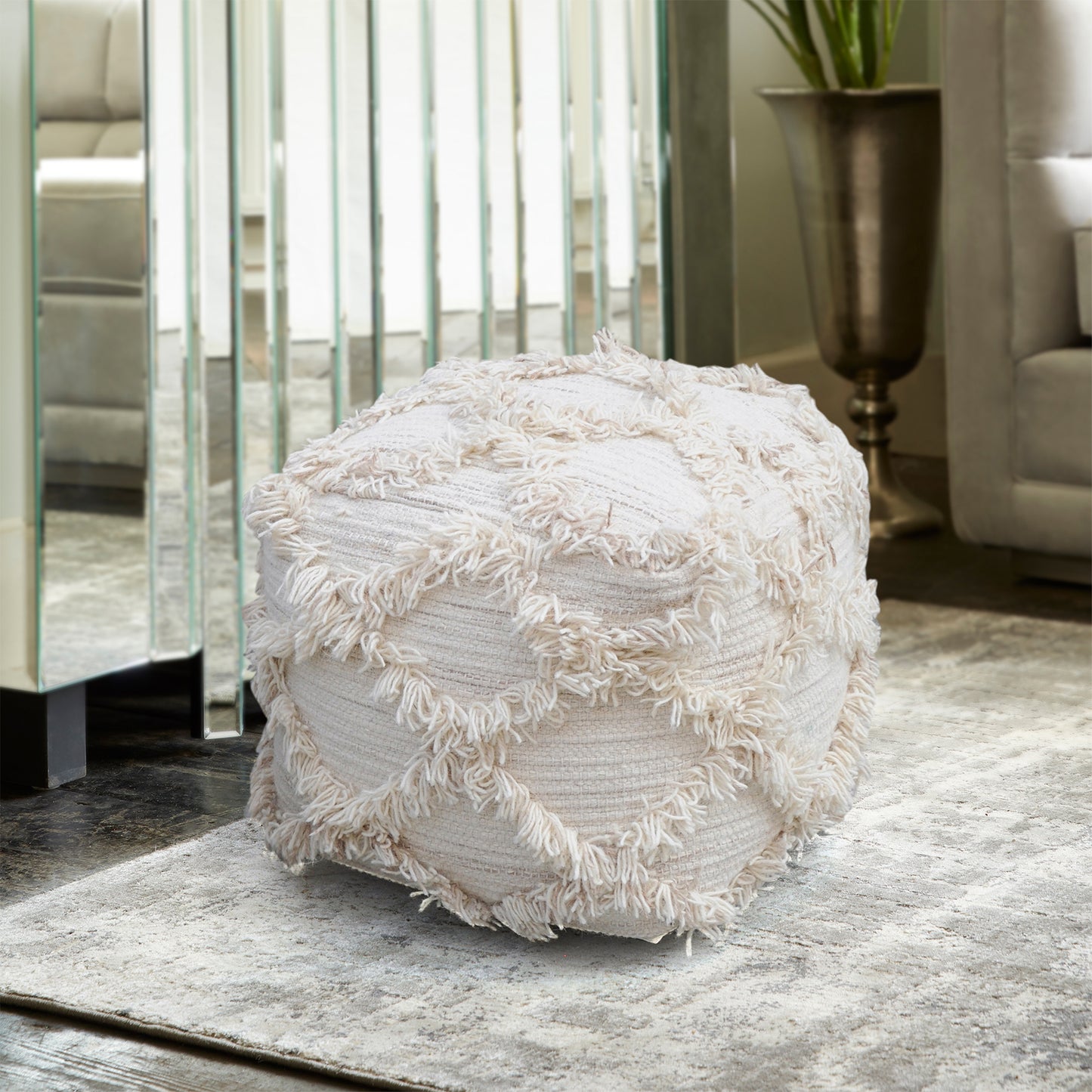 Jucar Pouf , Wool, Natural, Pitloom, All Cut