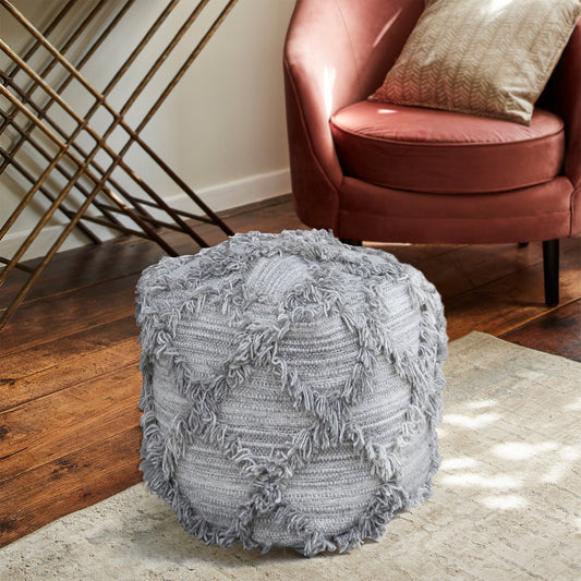 Jucar Pouf , Wool, Grey, Pitloom, All Cut