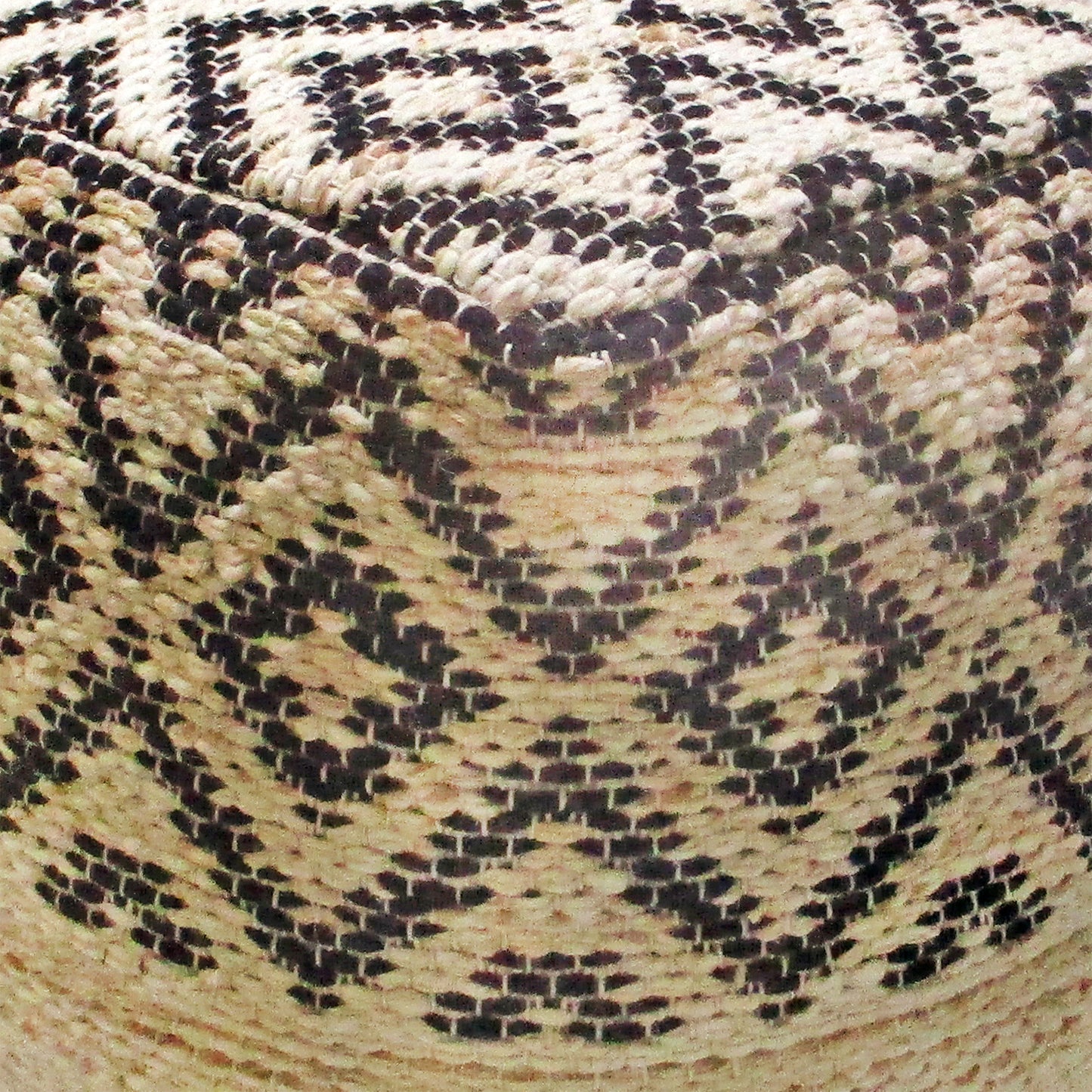 Kadoma Pouf, Wool, Hemp, Natural White, Charcoal, Pitloom, Flat Weave