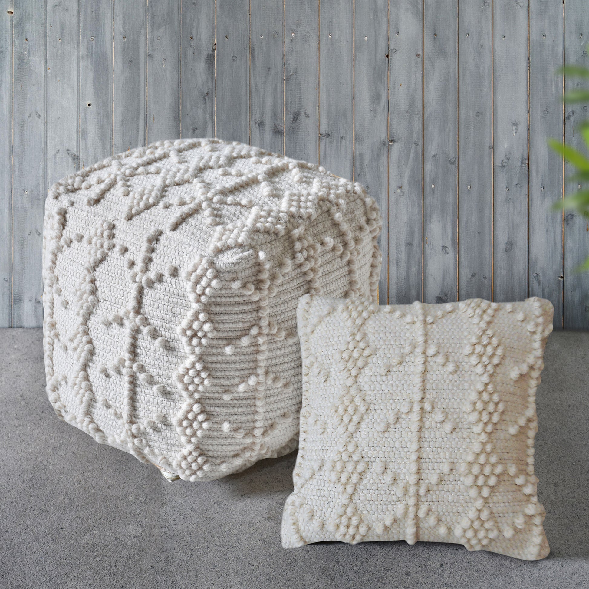 Kandos Pouf, Wool, Natural White, Pitloom, All Loop
