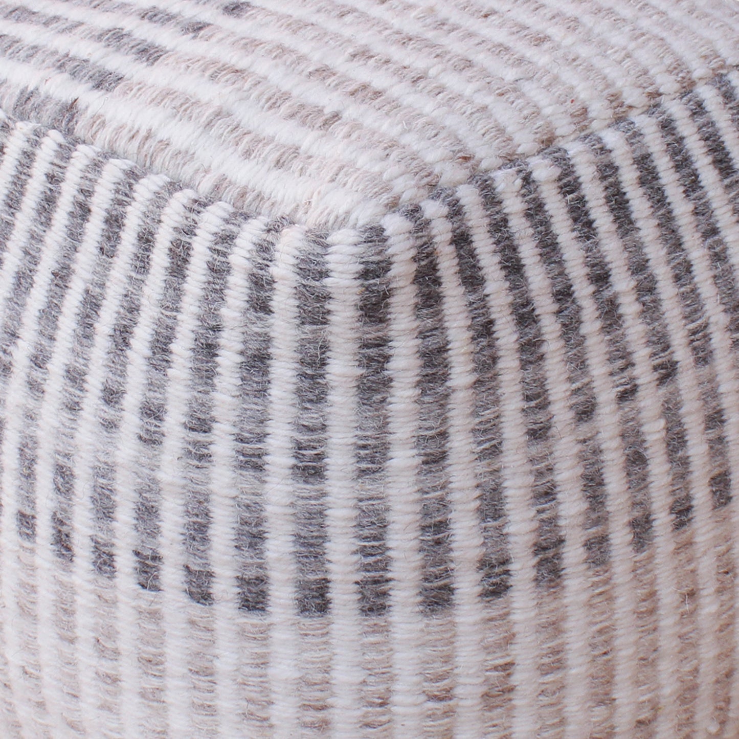 Kashina Pouf, Wool, Natural White, Grey, Pitloom, Flat Weave