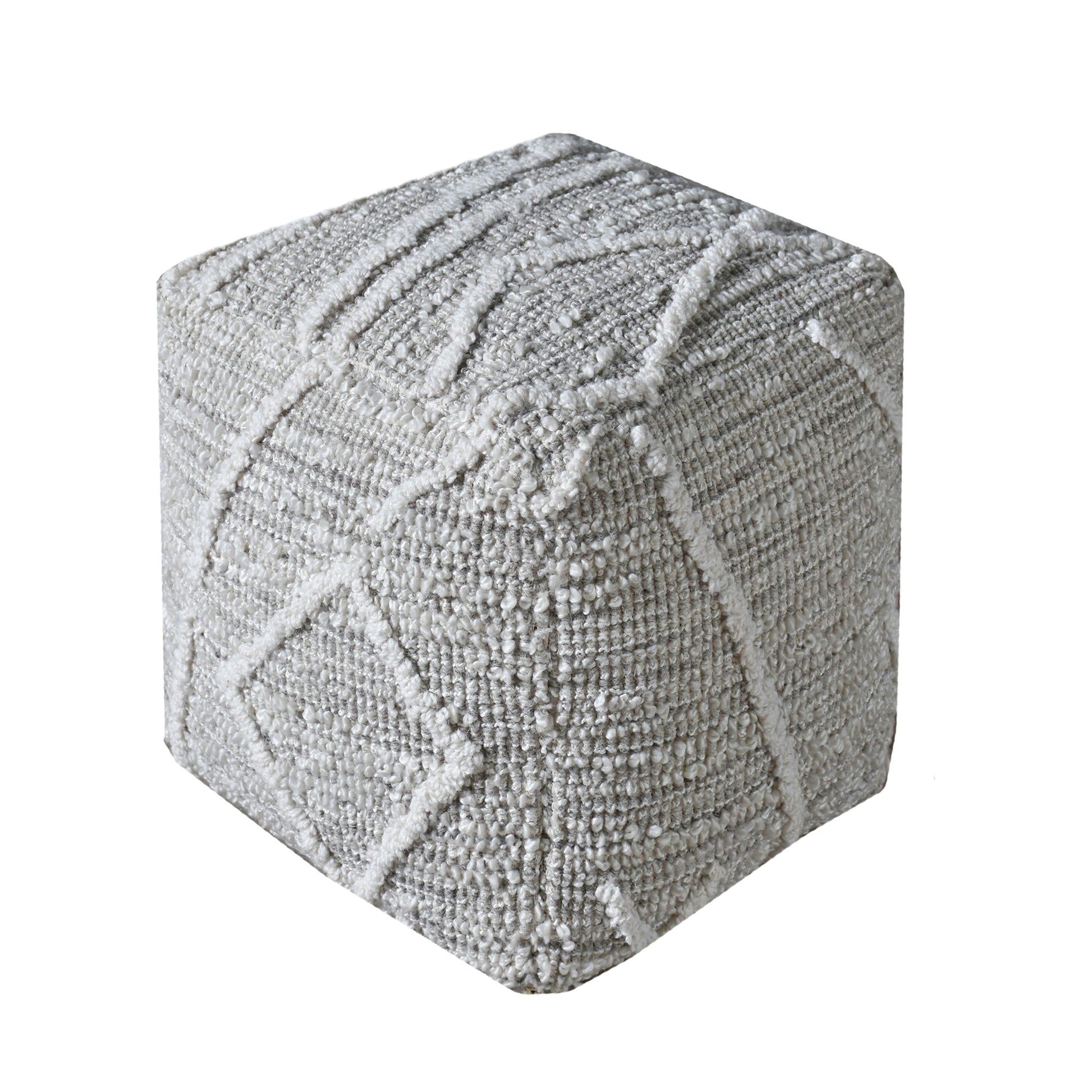 Koga Pouf, Wool, Polyester, Natural White, Grey, Hand woven, All Loop