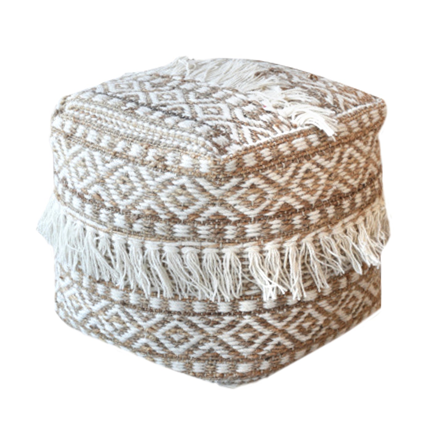 Korvel Pouf, Hemp, Wool, Natural White, Natural, PITLOOM / ALL LOOP