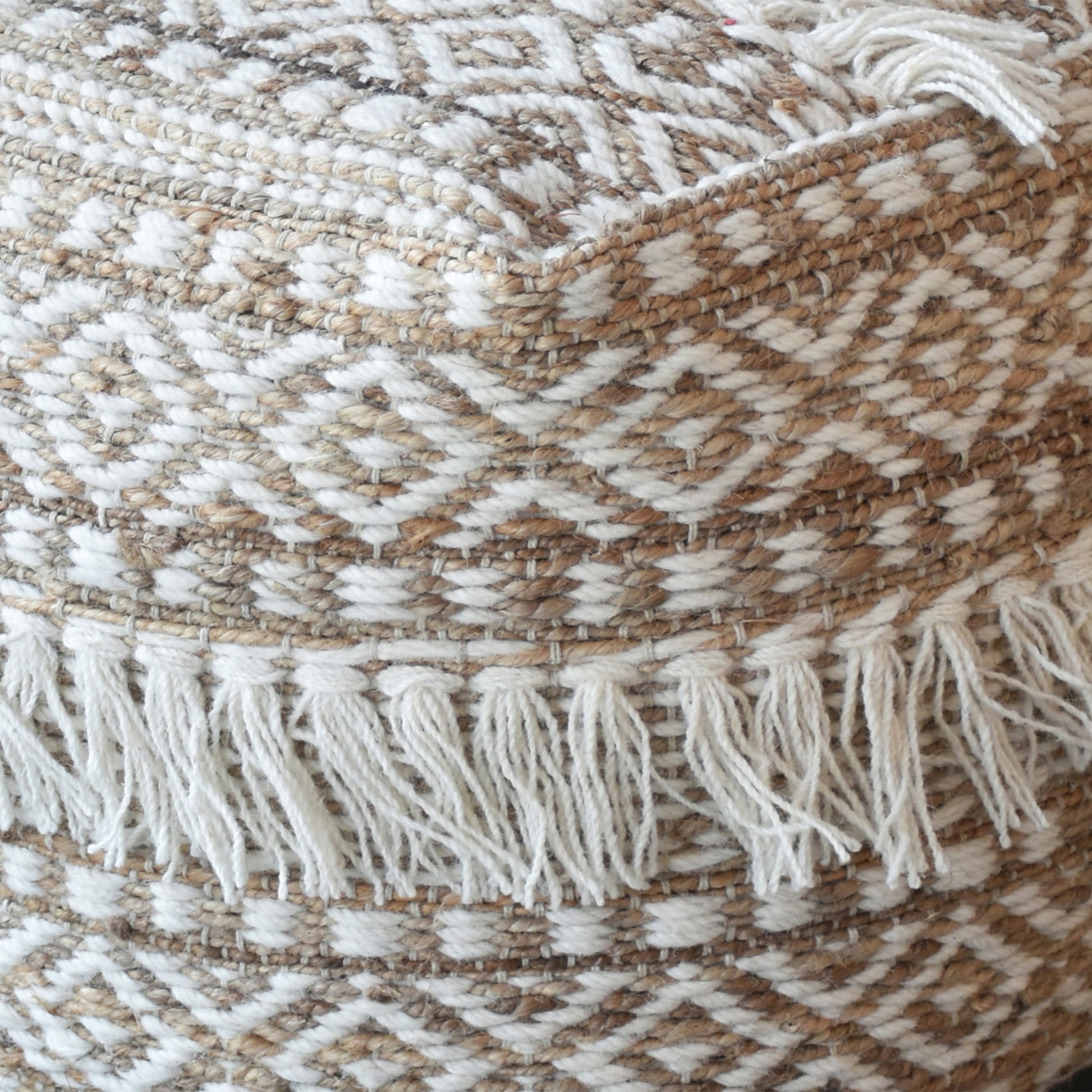 Korvel Pouf, Hemp, Wool, Natural White, Natural, PITLOOM / ALL LOOP