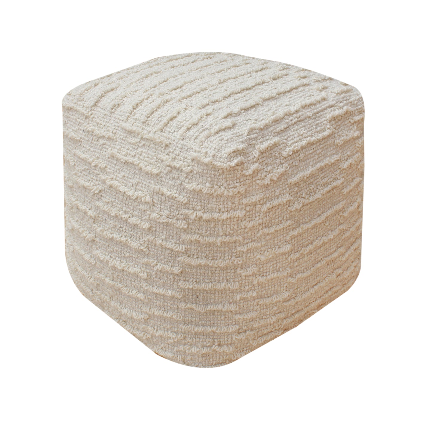 Kribul Pouf, Wool, Natural White, Hand woven, All Loop