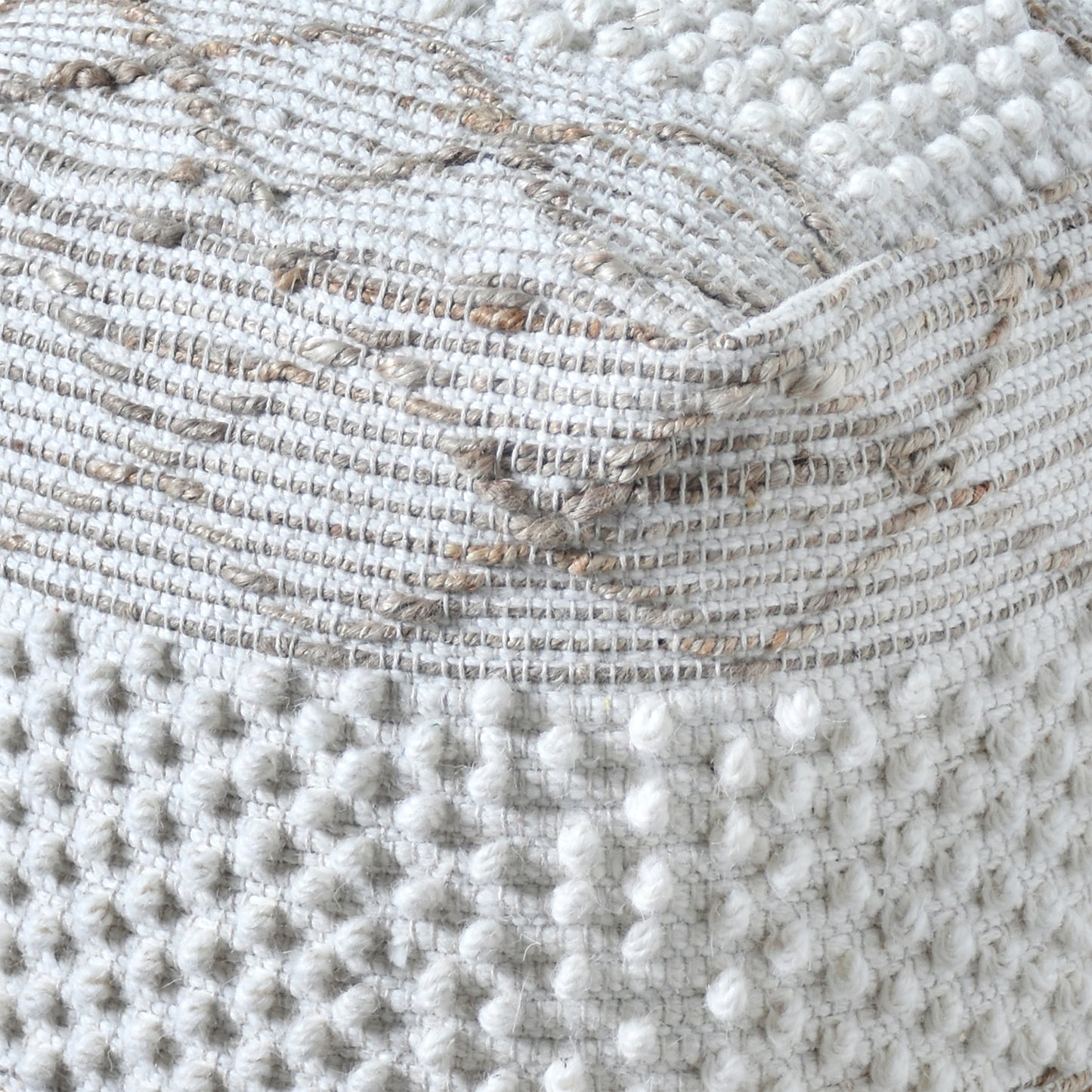 Lenox Pouf, Wool, Hemp, Natural White, Pitloom, All Loop