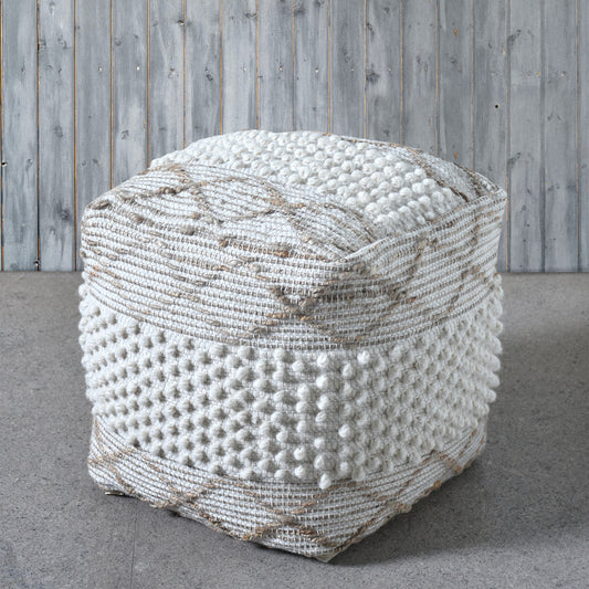 Lenox Pouf, Wool, Hemp, Natural White, Pitloom, All Loop