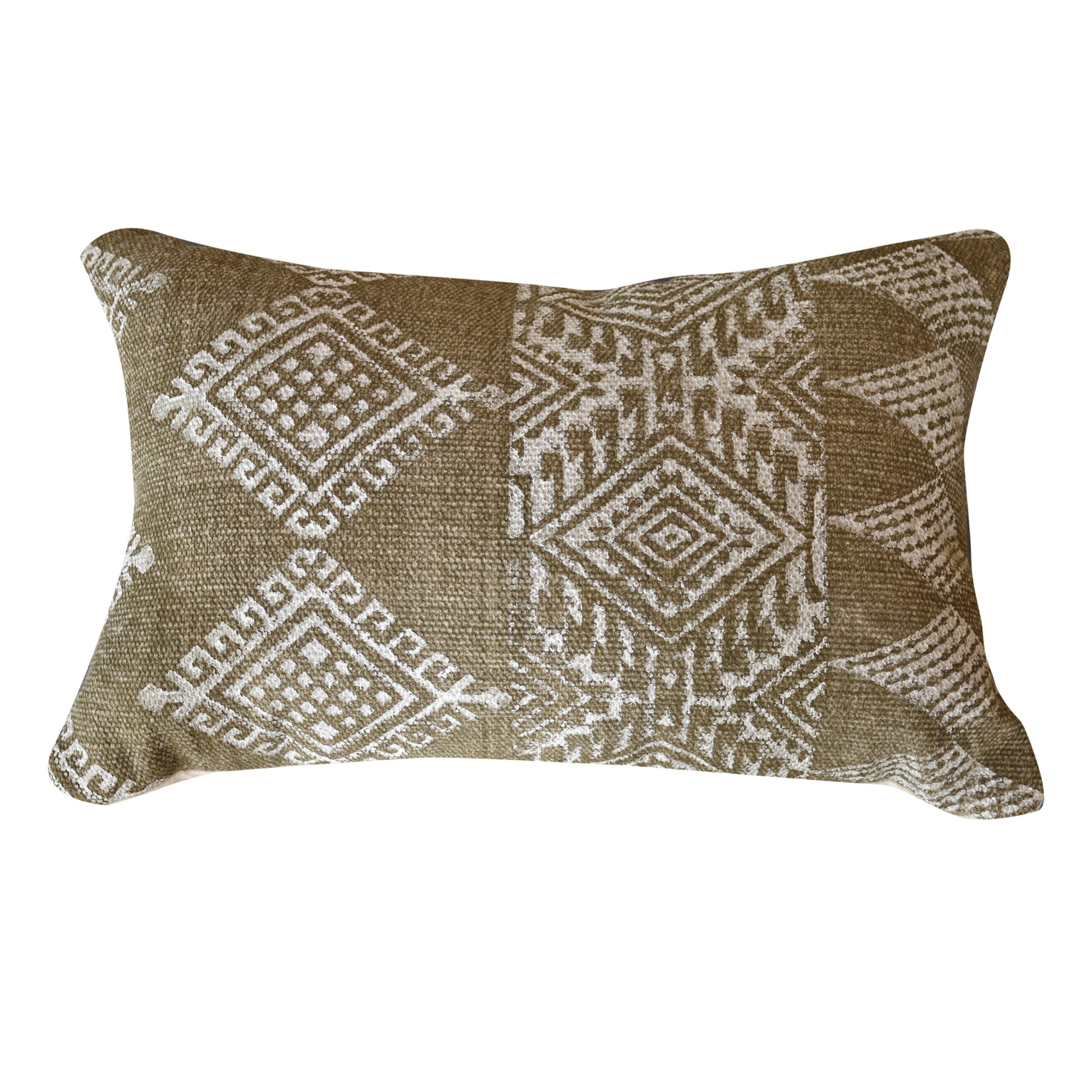 Leura Pillow, Cotton, Printed, Olive, Pitloom, Flat Weave