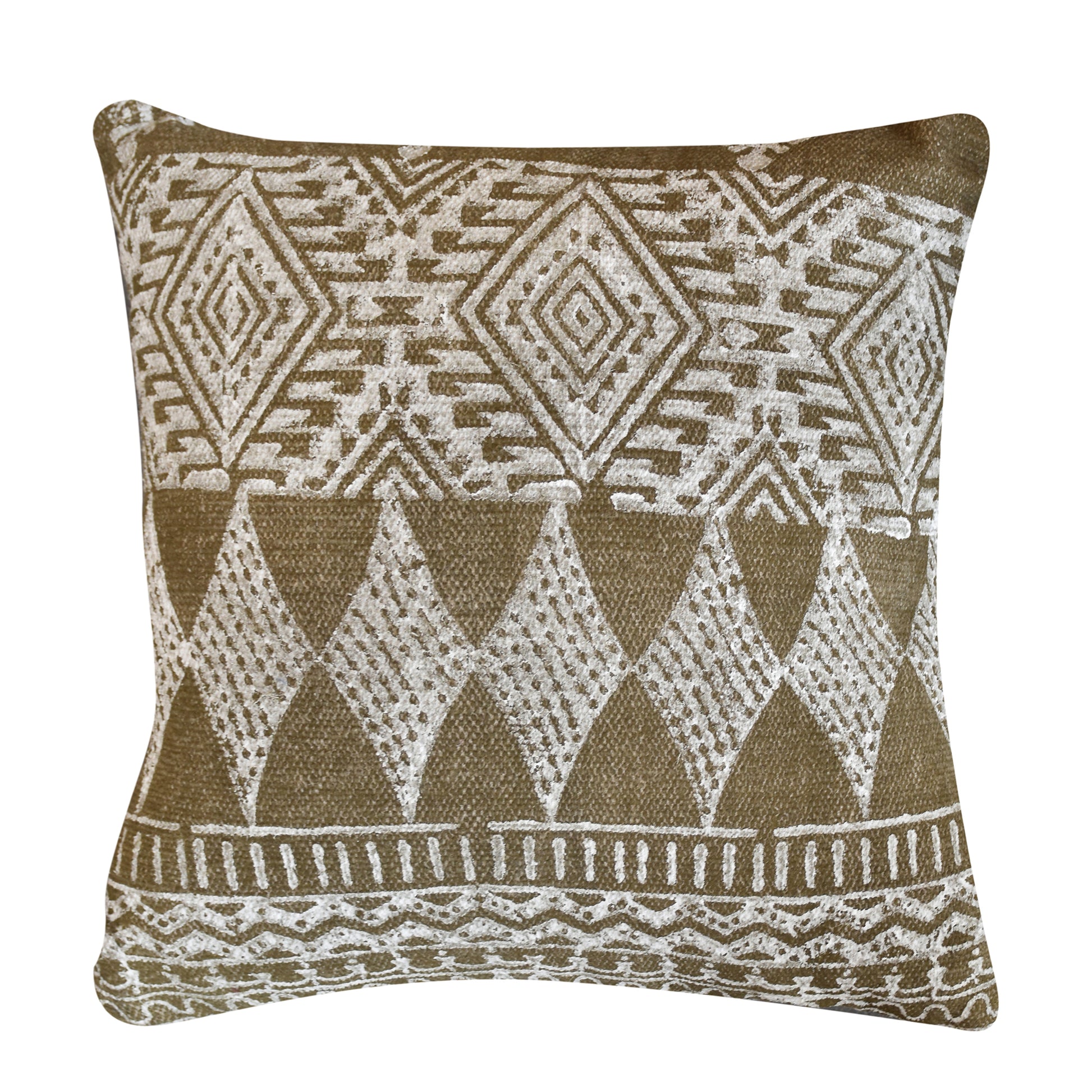 Leura Pillow, Cotton, Printed, Olive, Pitloom, Flat Weave