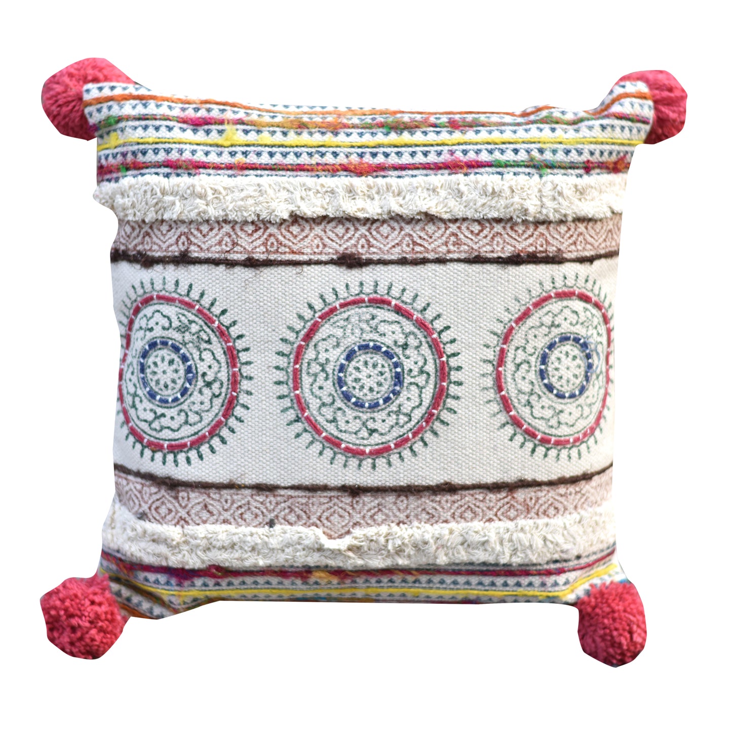Levice Pillow, Cotton, Printed, Polyester, Natural White, Multi, Pitloom, Flat Weave