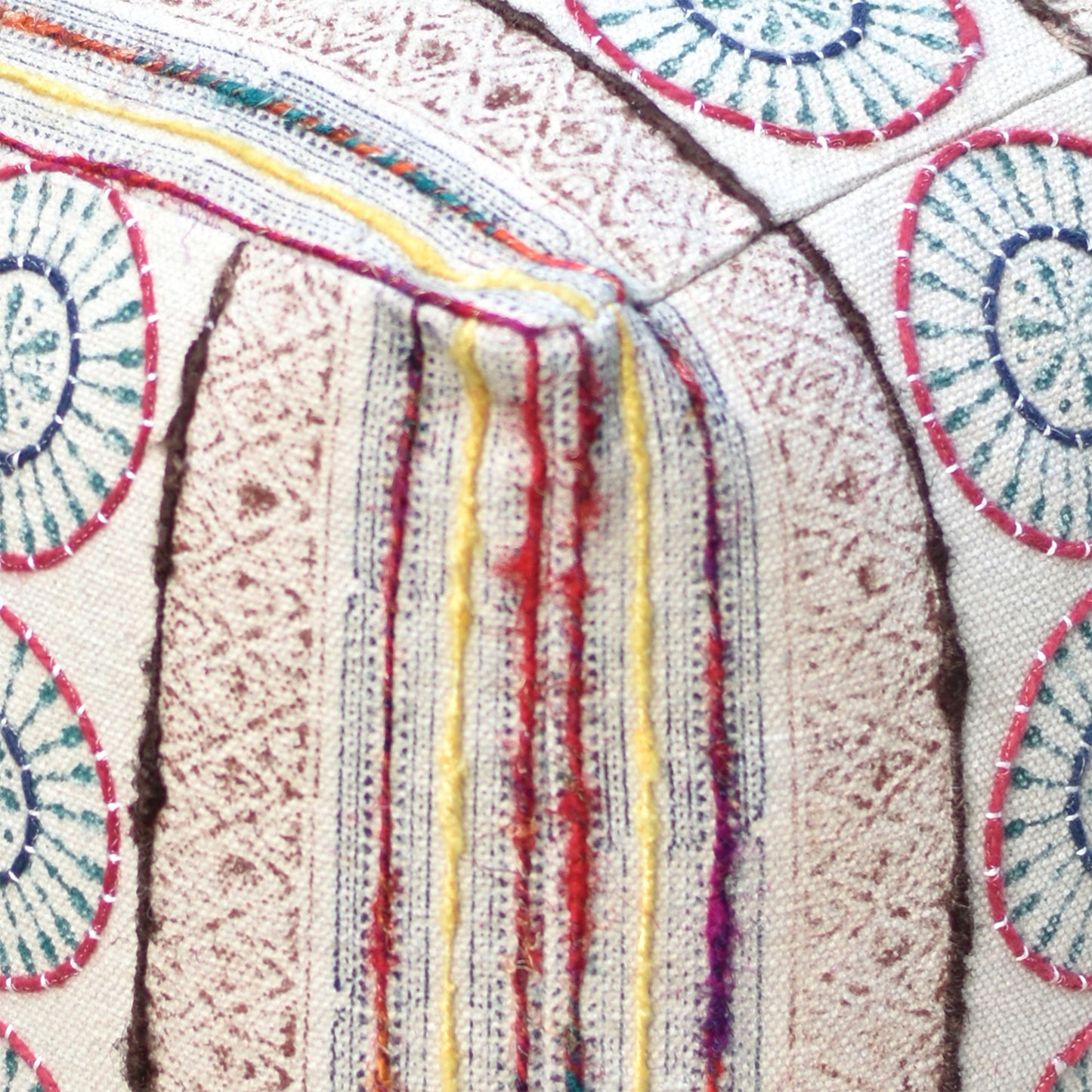 Levice Pouf, Cotton, Printed, Polyester, Natural White, Multi, PITLOOM / FLAT WEAVE