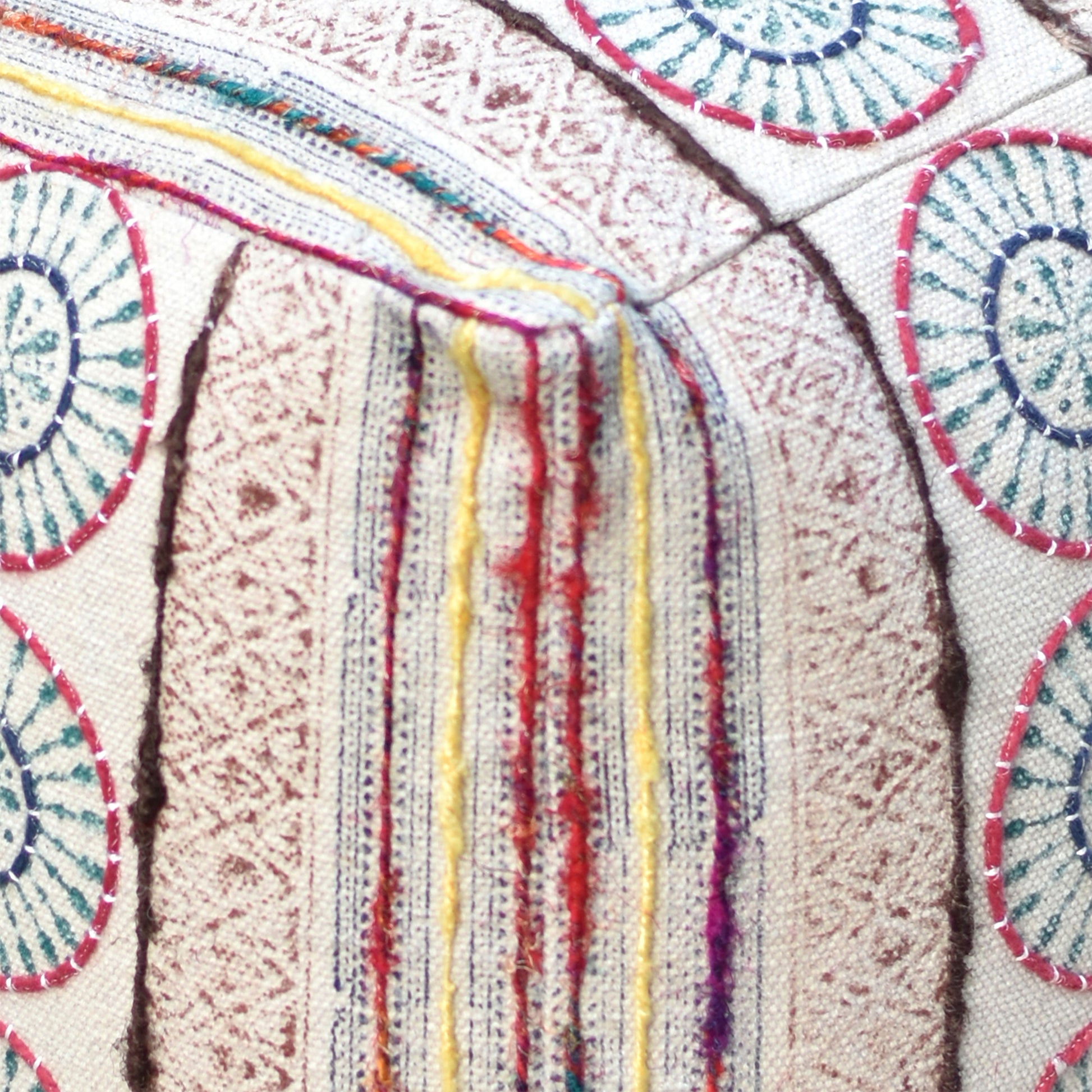 Levice Pouf, Cotton, Printed, Polyester, Natural White, Multi, PITLOOM / FLAT WEAVE