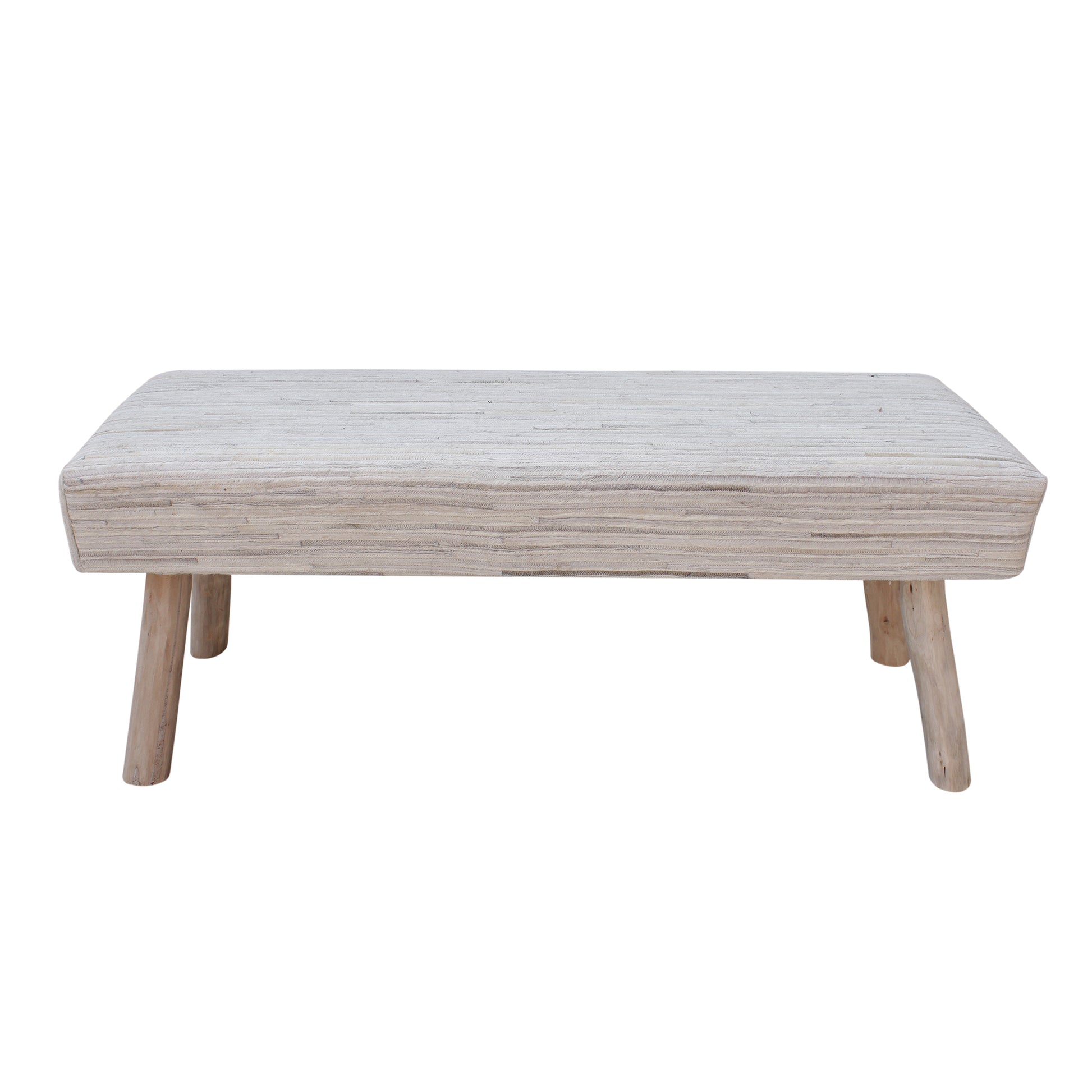 Livia Bench, Hair On Hide, Pearl, Grey, Wooden bench