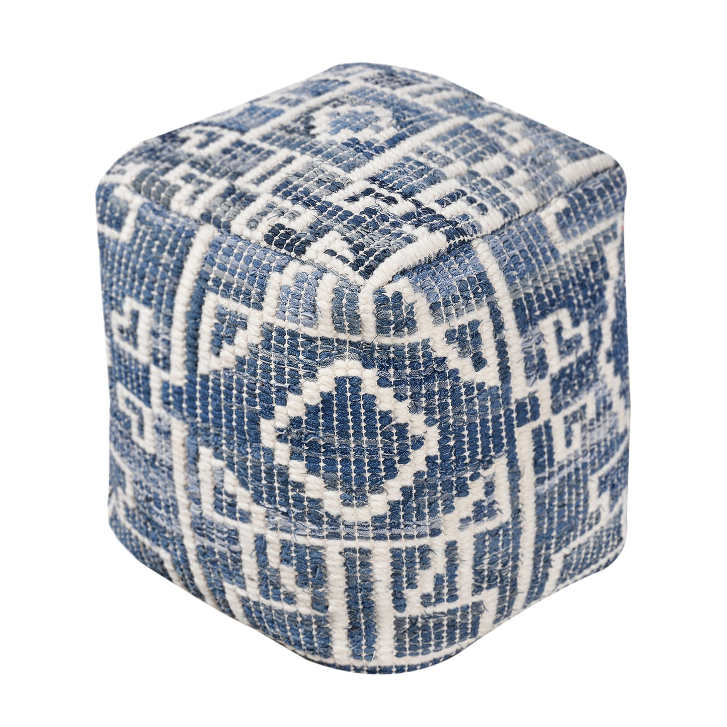 Livigno Pouf, Denim, Wool, Blue, Natural White, Punja, Flat Weave