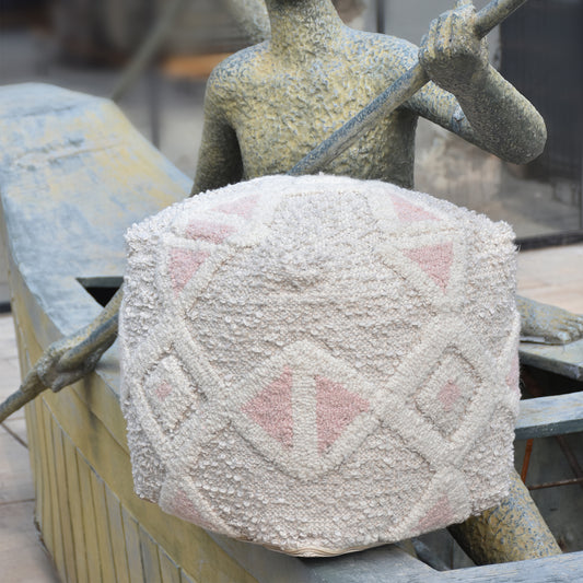 Mikado Pouf, Wool, Polyester, Natural White, Pink, Pitloom, All Loop