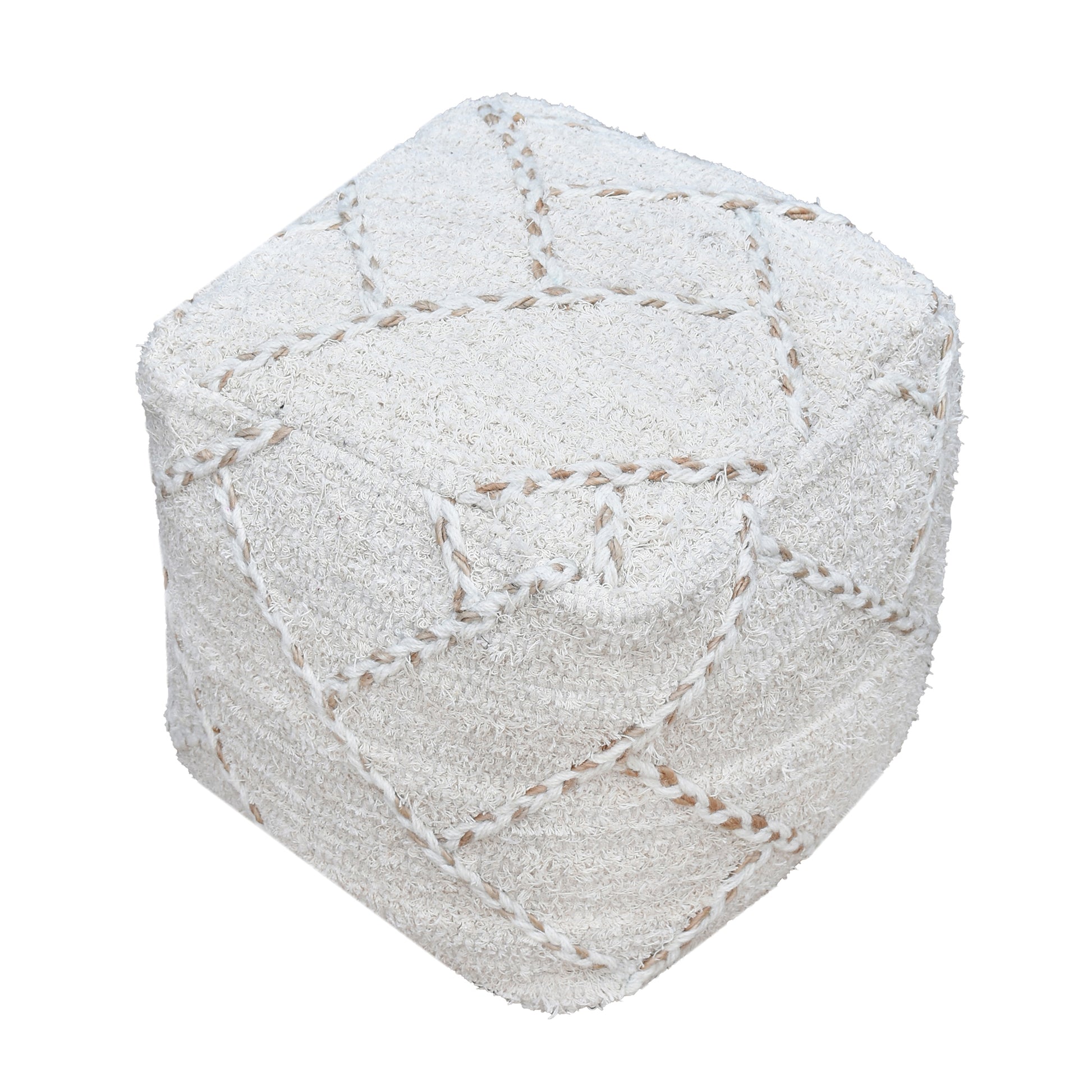 Morabito Pouf, Cotton, Hemp, Wool, Natural,Natural White, Pitloom, Flat Weave