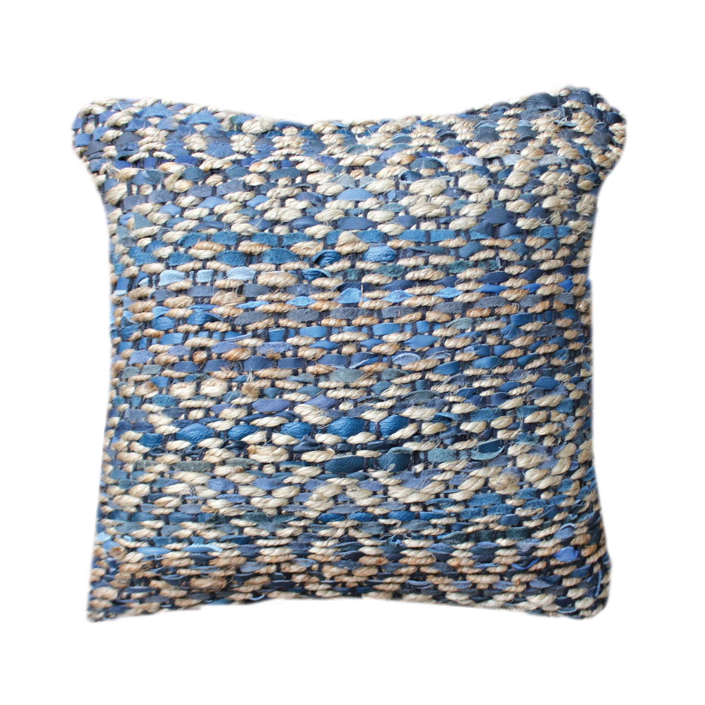 Morawa Pillow, Hemp, Leather, Natural, Blue, Pitloom, Flat Weave