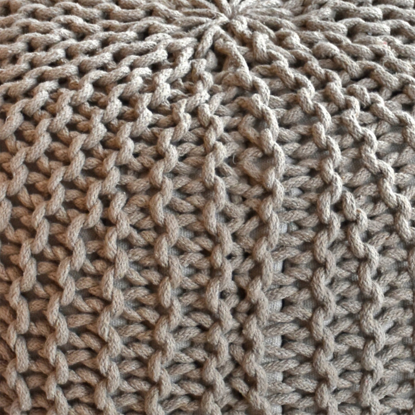 Moro Round Pouf, Cotton, Beige, Hm Knitted, Flat Weave