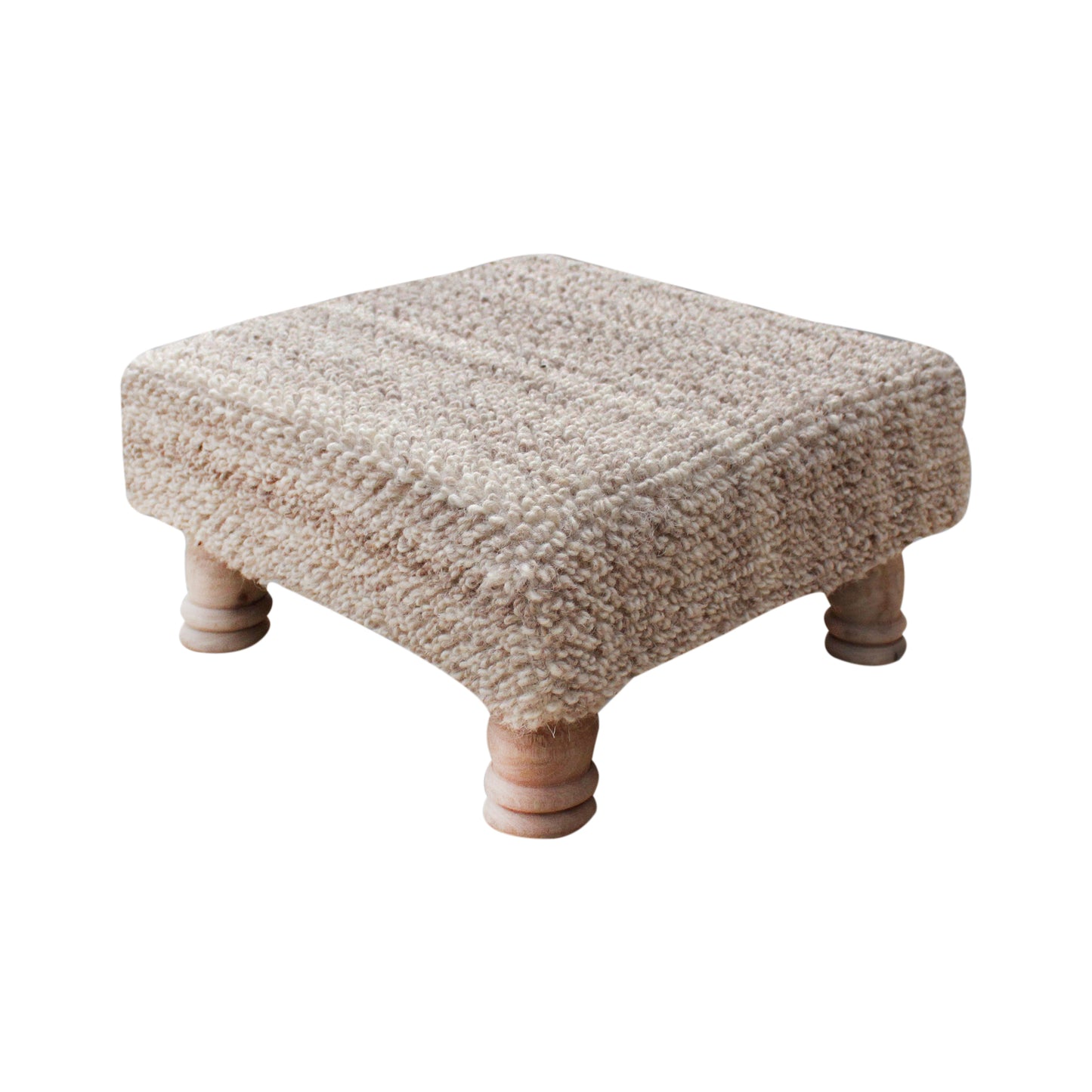 Nizam Foot Stool, Wool, Beige, Hand woven, All Loop