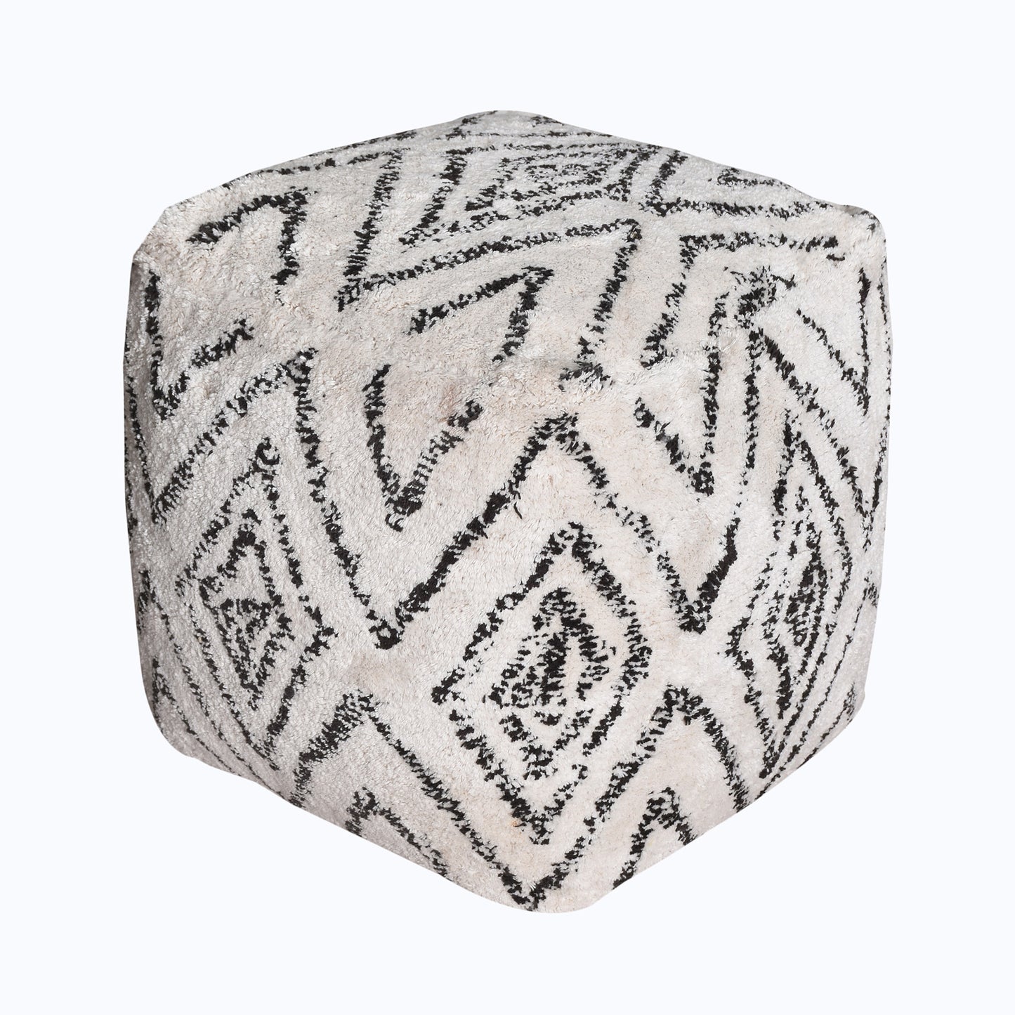 Noah Pouf, Cotton, Natural White,Charcoal, Bm Fn, All Cut