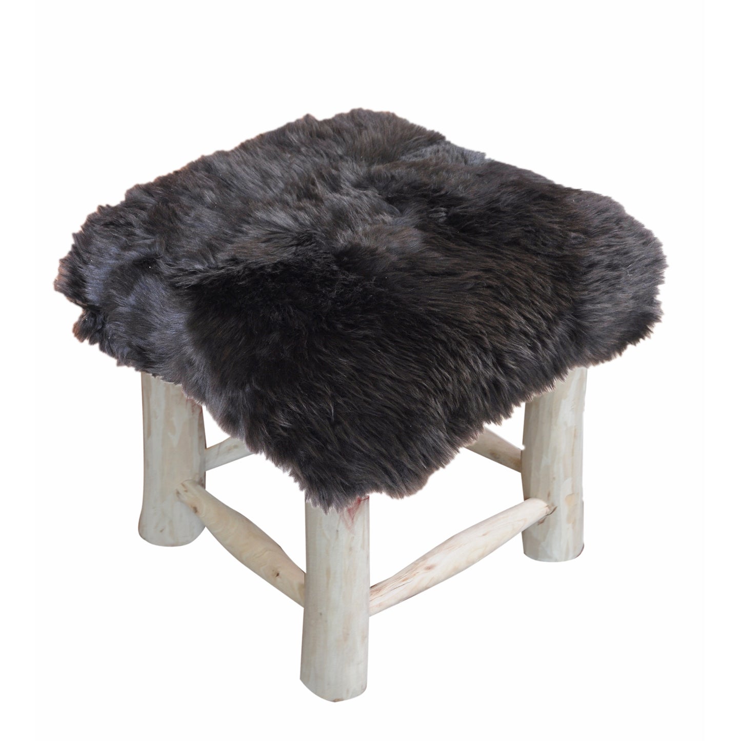 Nordic Square Stool, Sheep Hide, Brown, Hm Stitching, Flat Weave