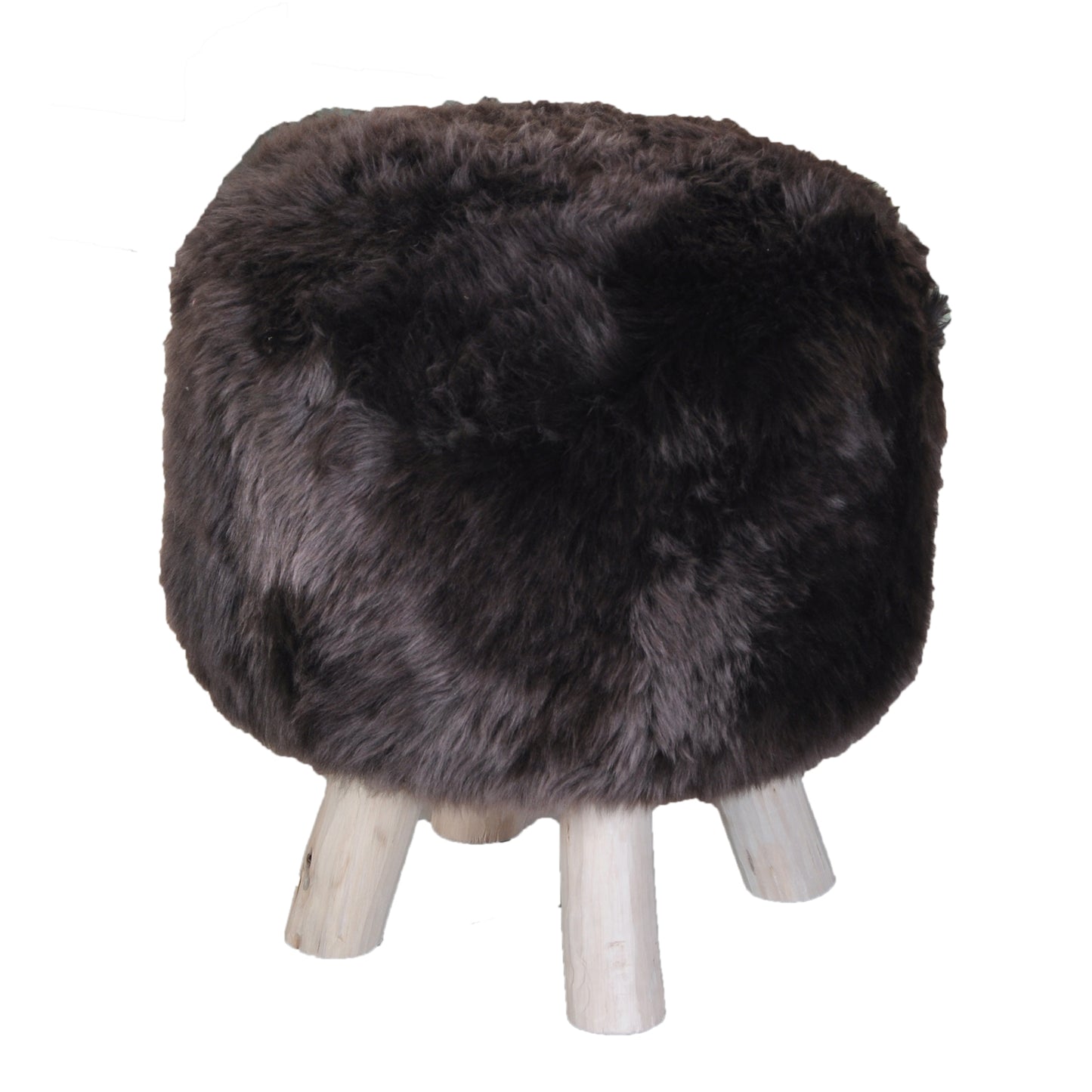 Nordic Stool, Sheep Hide, Brown, Hm Stitching, Flat Weave