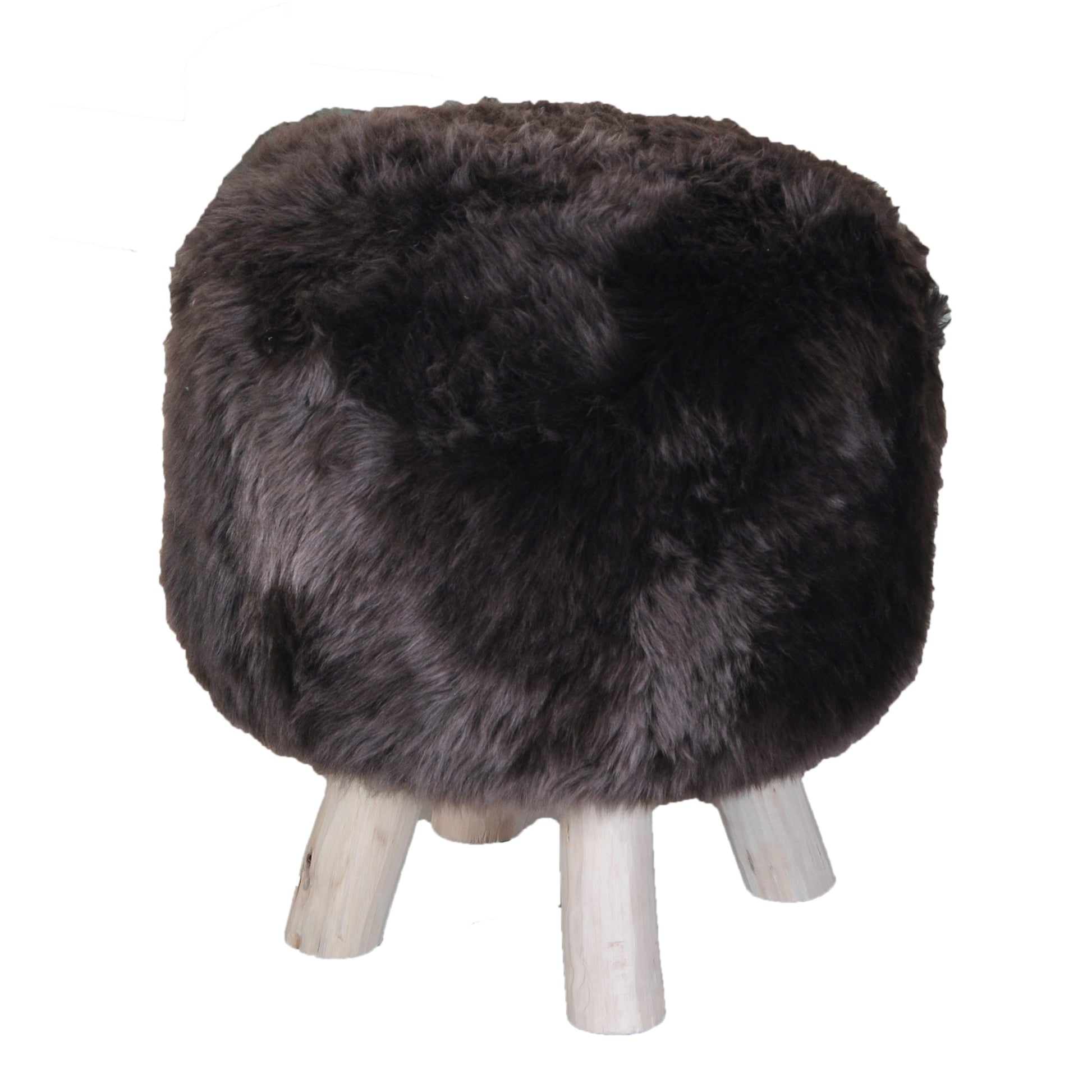 Nordic Stool, Sheep Hide, Brown, Hm Stitching, Flat Weave