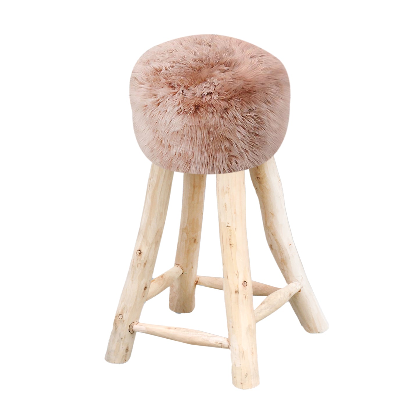 Nordic Bar Stool, Sheep Hide, Taupe, Hm Stitching, Flat Weave