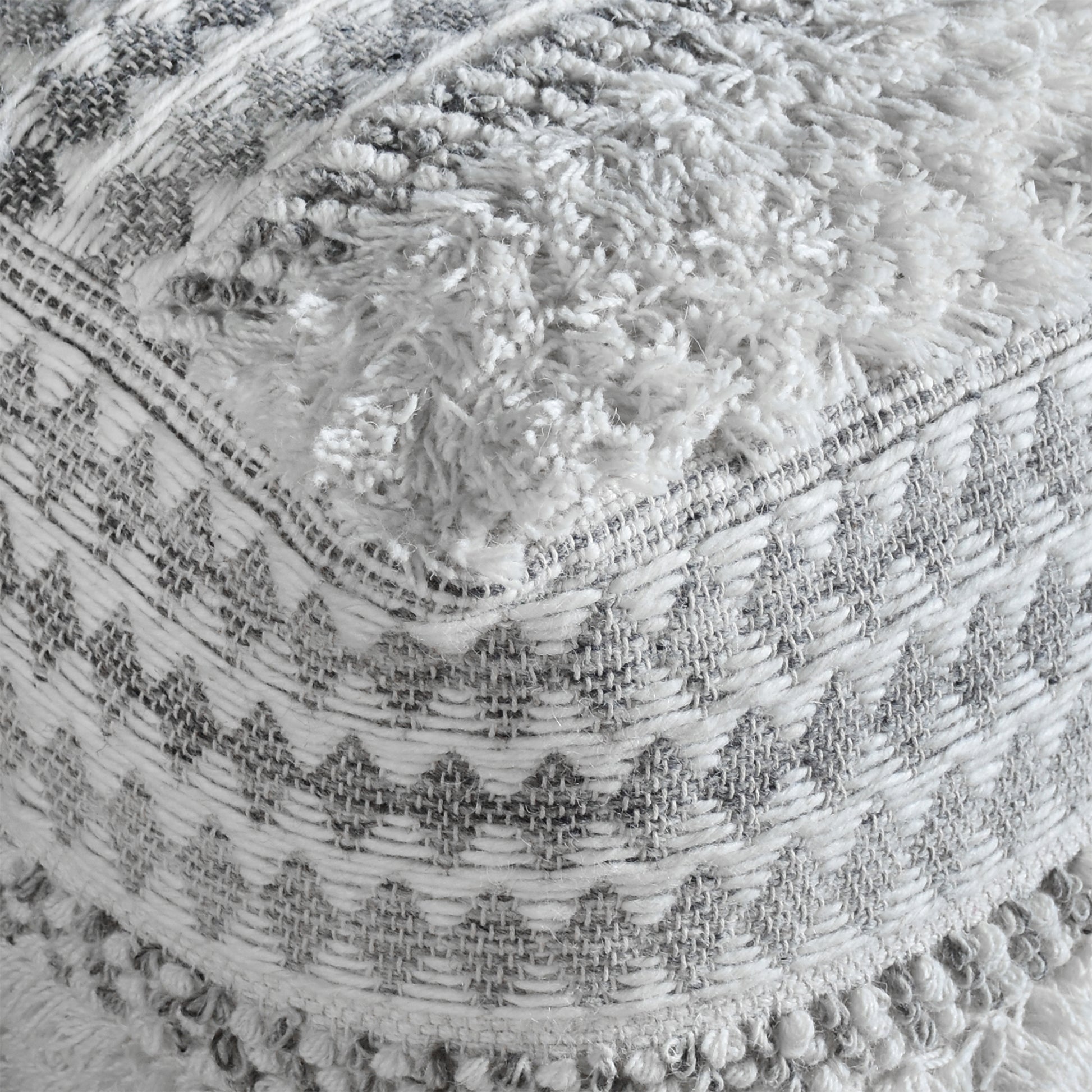 Obidos Pouf, Wool, Cotton, Natural White,Grey, Pitloom, Cut And Loop