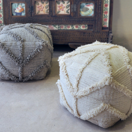 Olfen Pouf, Wool, Pitloom, All Cut