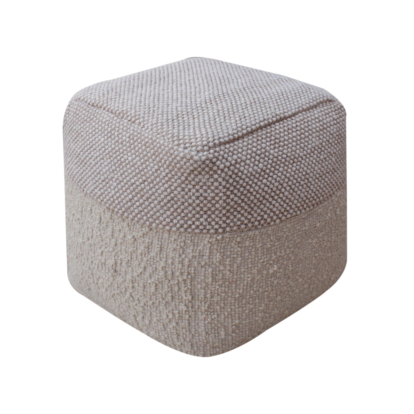 Orsis Pouf, Wool, Polyester, Natural White, Beige, Hand woven, All Loop