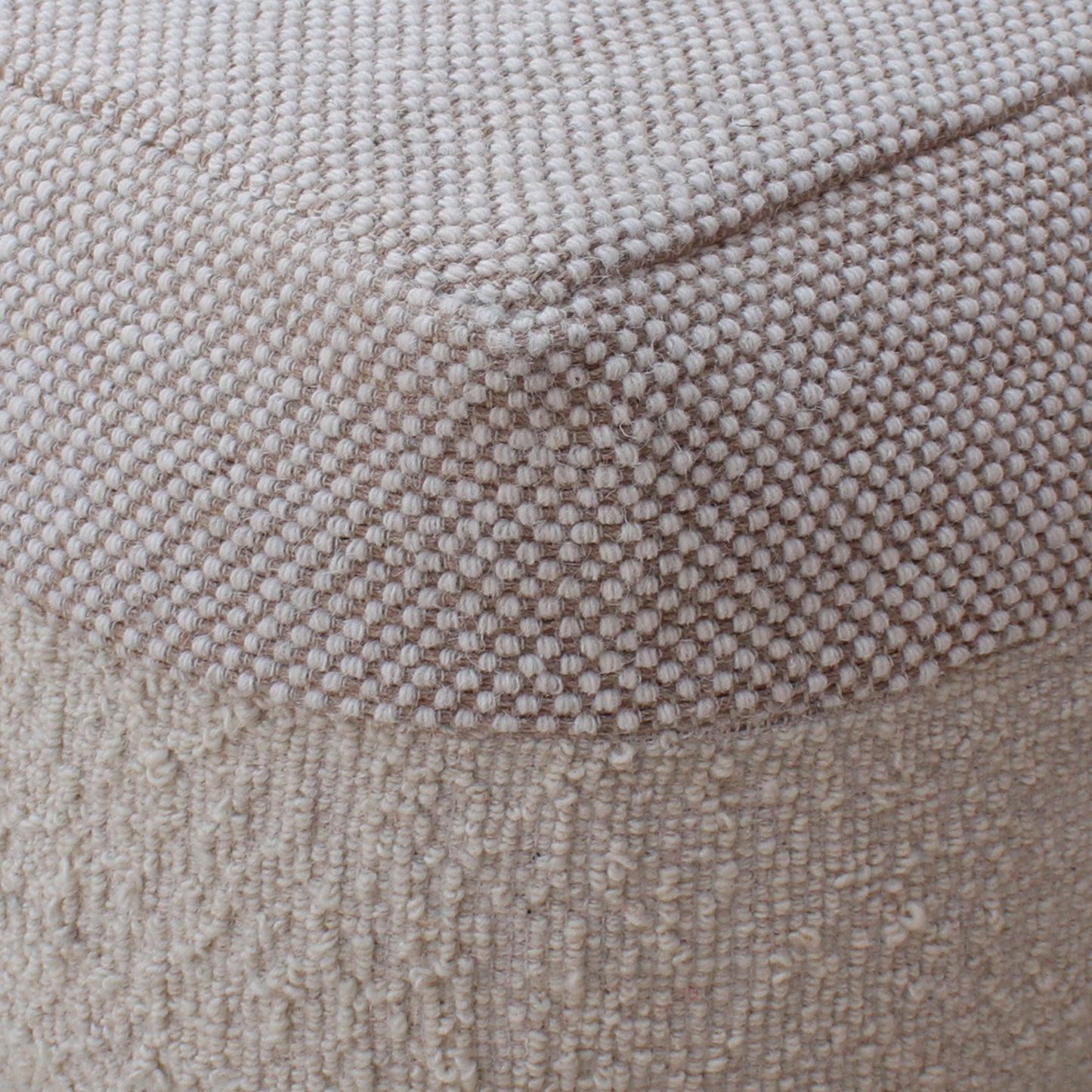 Orsis Pouf, Wool, Polyester, Natural White, Beige, Hand woven, All Loop