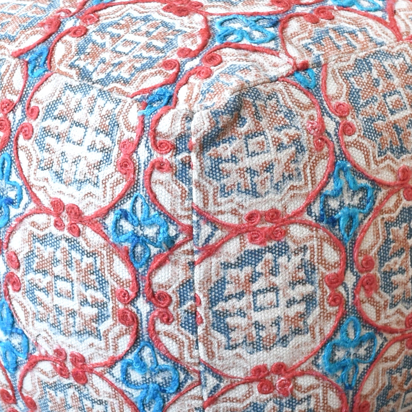 Ortiz Pouf , Cotton, Printed, Polyester, Multi, Pitloom, Flat Weave