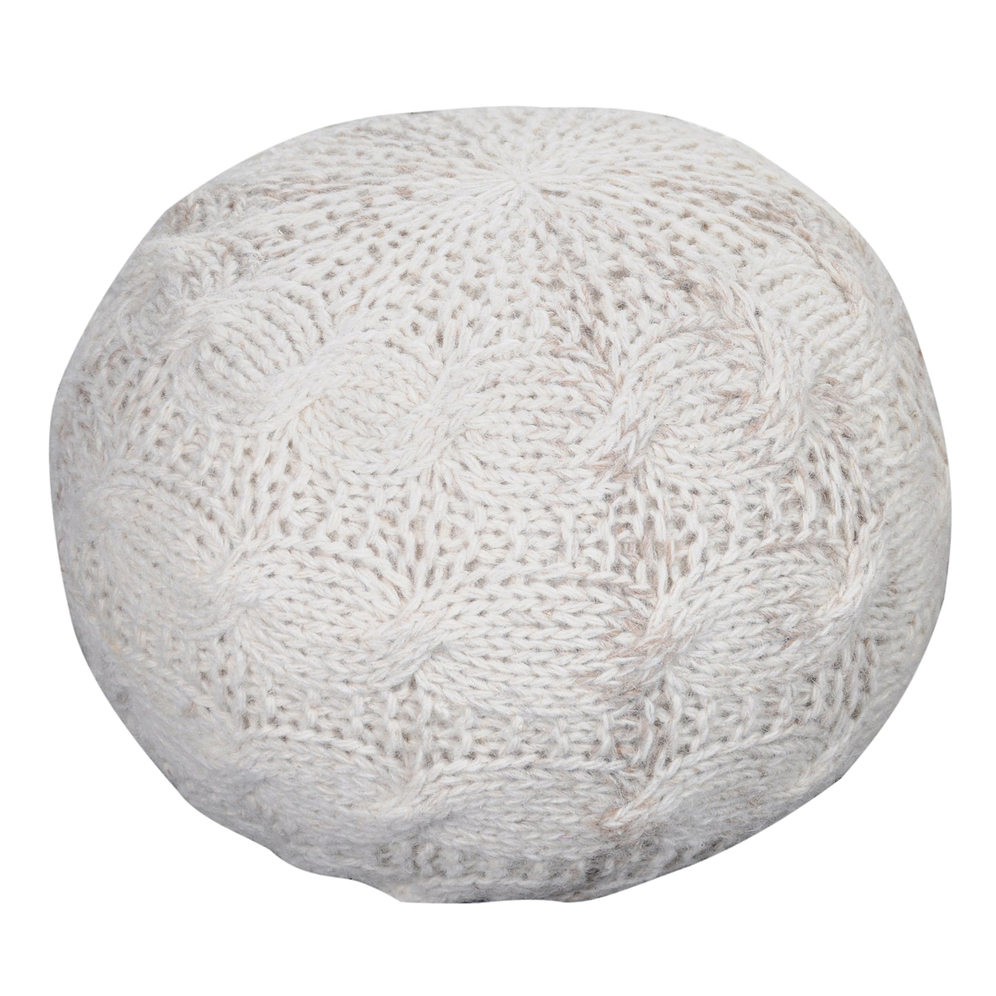 Oslo Round Pouf, Wool, Natural White, Hm Knitted, Flat Weave