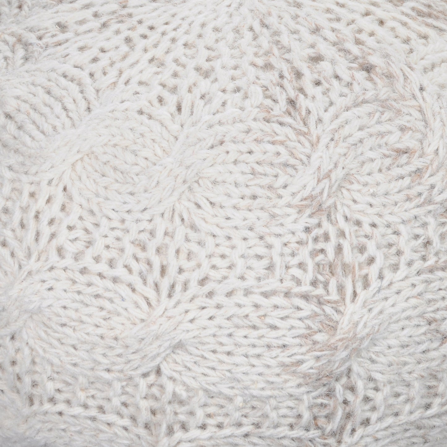 Oslo Round Pouf, Wool, Natural White, Hm Knitted, Flat Weave