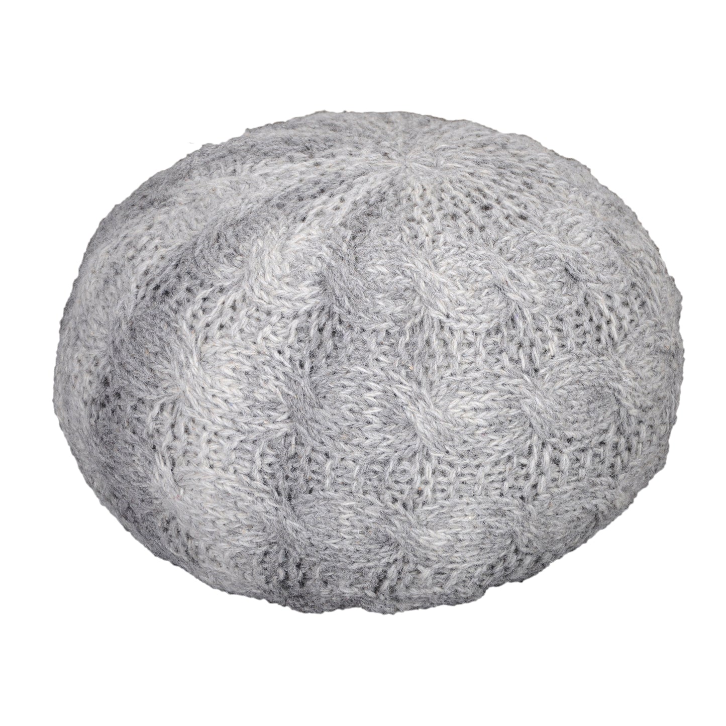 Oslo Round Pouf, Wool, Grey, Hm Knitted, Flat Weave