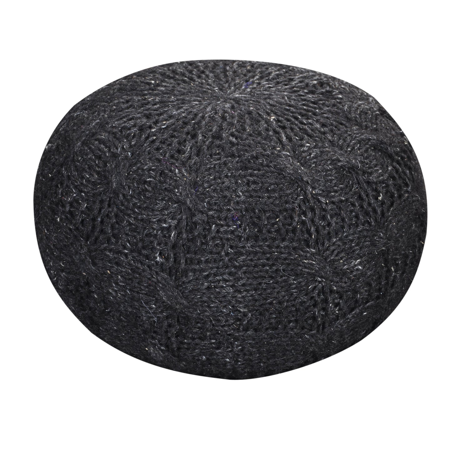 Oslo Round Pouf, Wool, Charcoal, Hm Knitted, Flat Weave