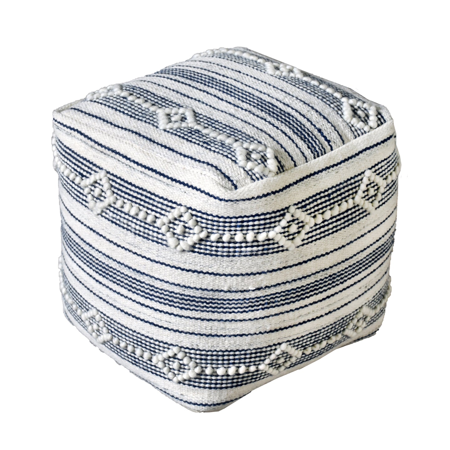 Oster Pouf, Wool, Natural White,Blue, Pitloom, All Loop