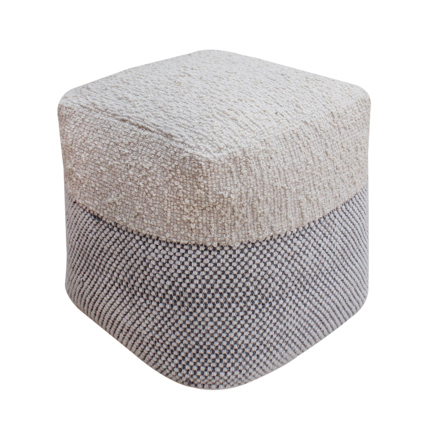 Palus Pouf, Wool, Polyester, Natural White, Grey, Hand woven, All Loop
